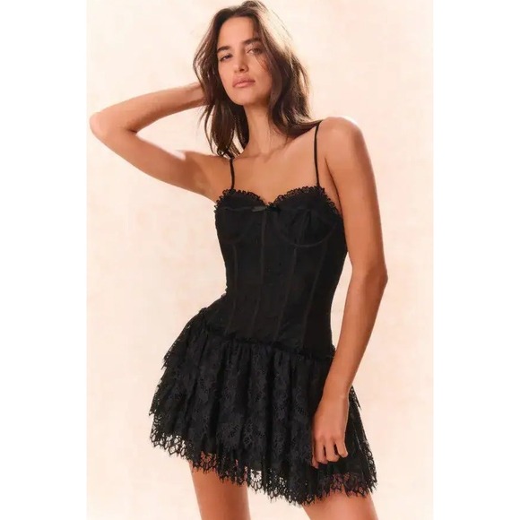 LoveShackFancy Dresses & Skirts - LoveShackFancy Carlene Lace Bustier Corset Black Mini Dress Women 2 Femenine EUC